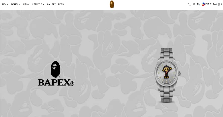 Bapex- Japanese Web Design bathing ape - japanese website example