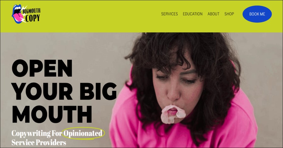 Bigmouth Copy - Copywriter Website big mouth copy - copywriting website examples