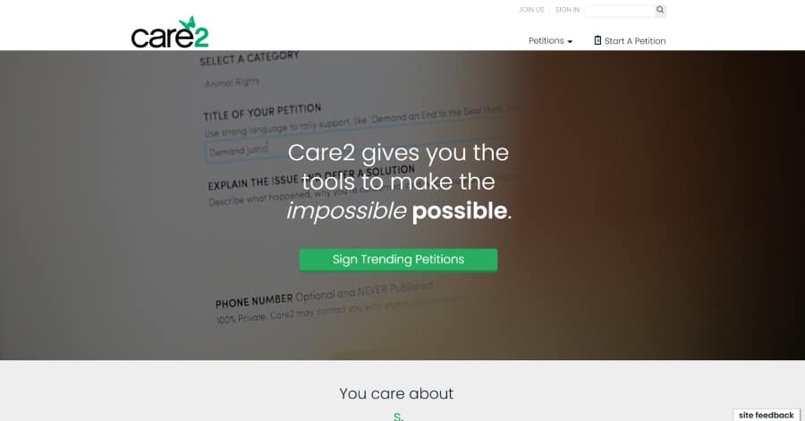 Care2 - Petition Website Examples