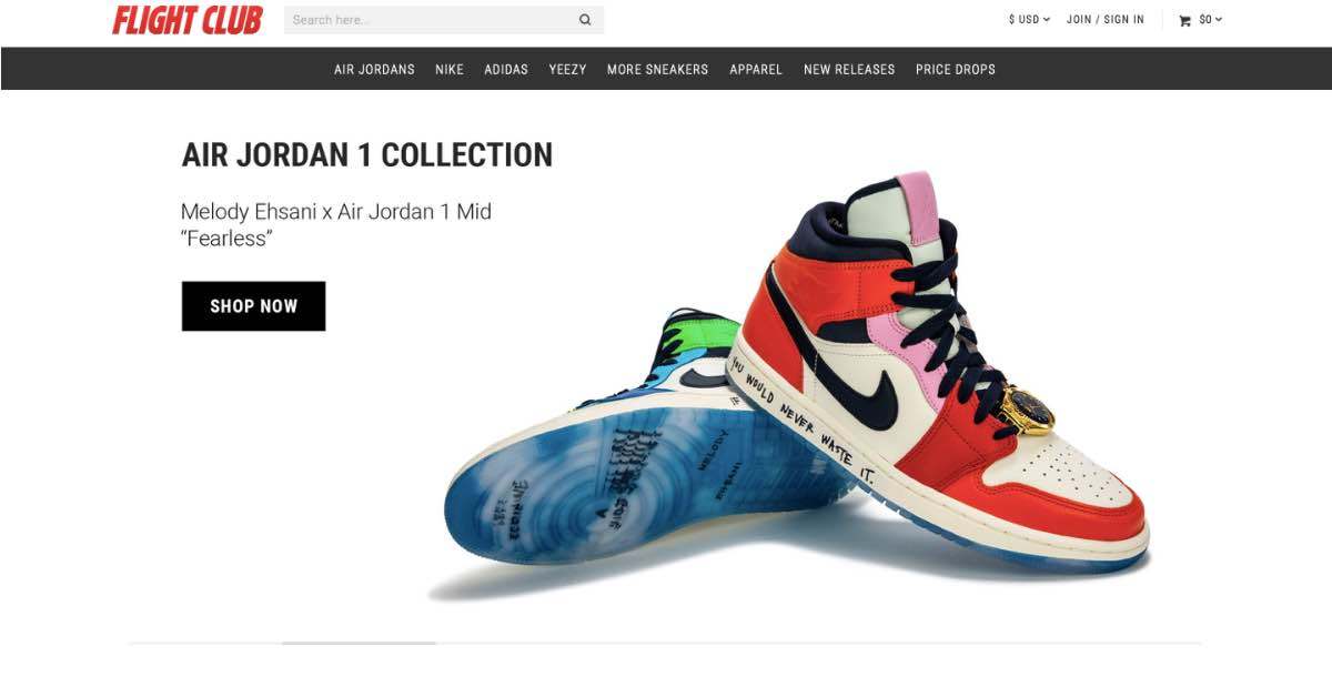 Flight Club Shoes Website Example