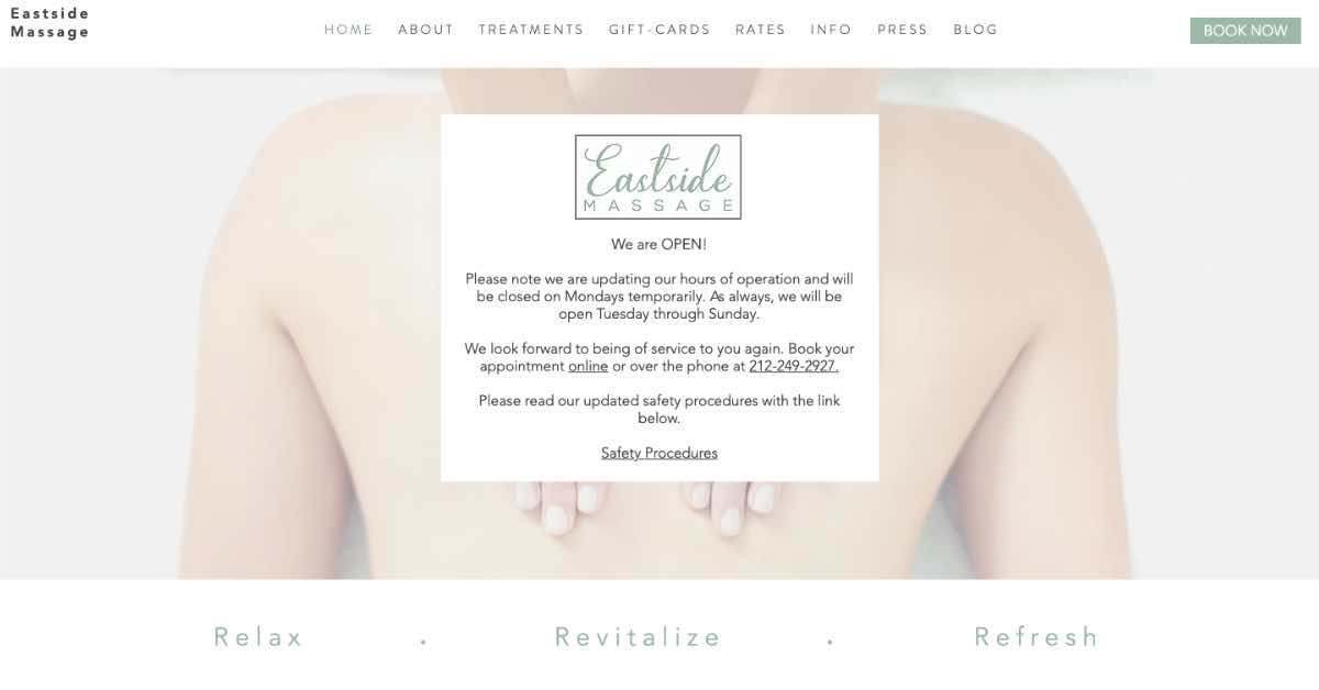 Eastside Massage Website Example
