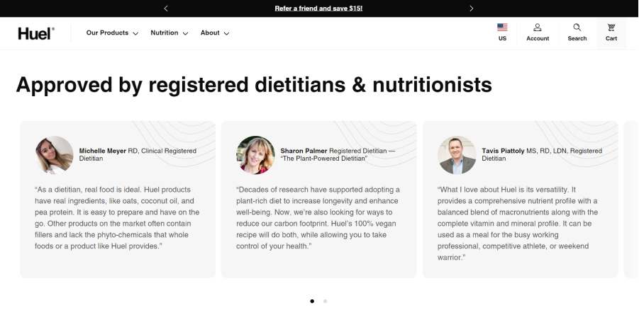 Huel - Testimonial Website Example