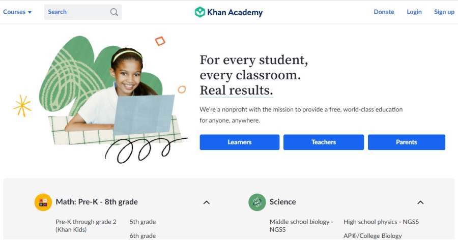 Khan Academy - eLearning Website Examples