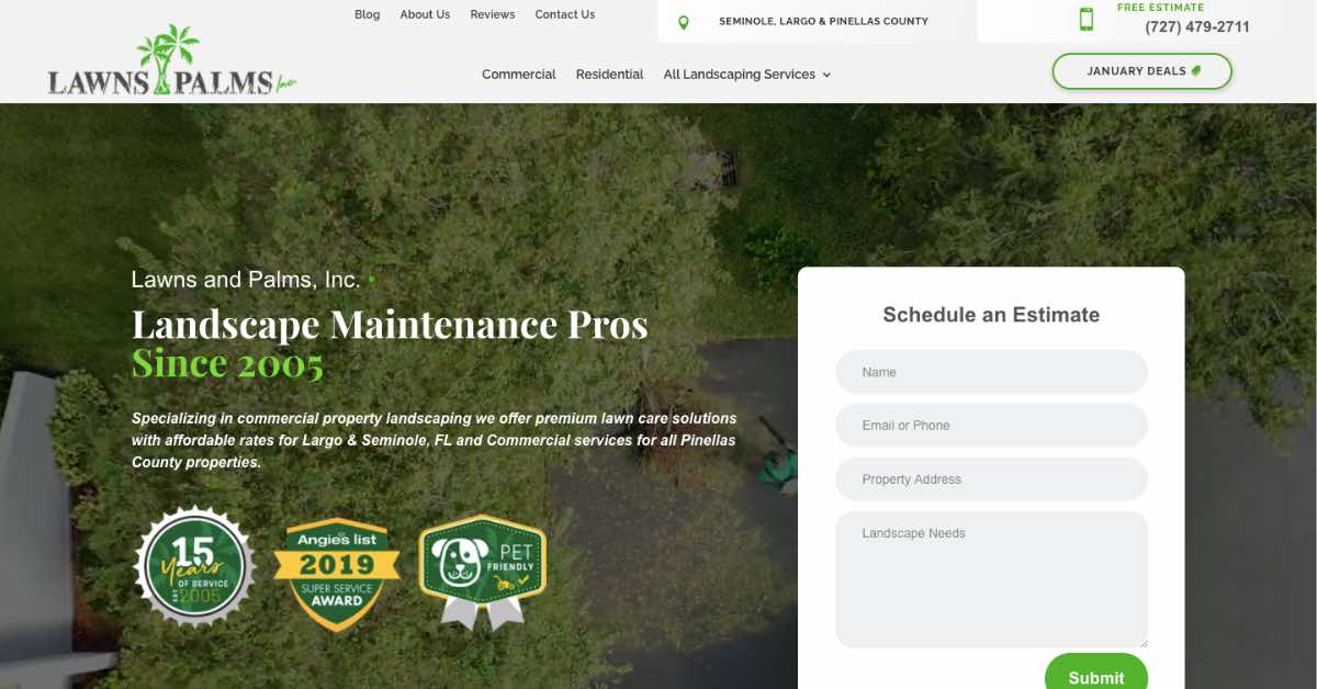 Lawns and Palms Landscaping Website Example