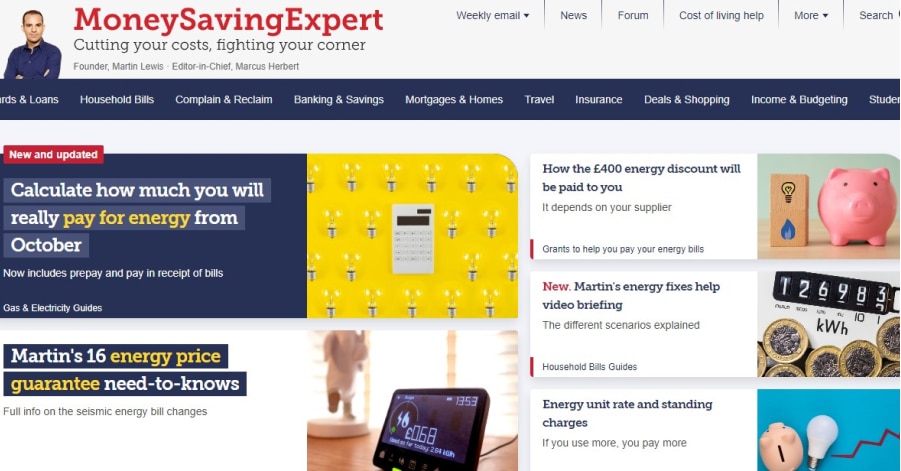 MoneySavingExpert- Affiliate Website Examples