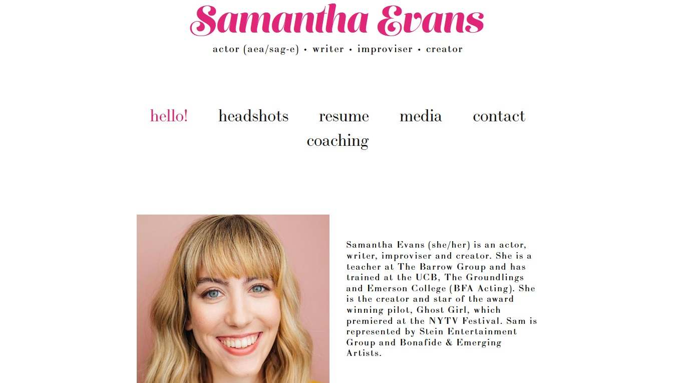 Samantha Evans - Actor Website Example