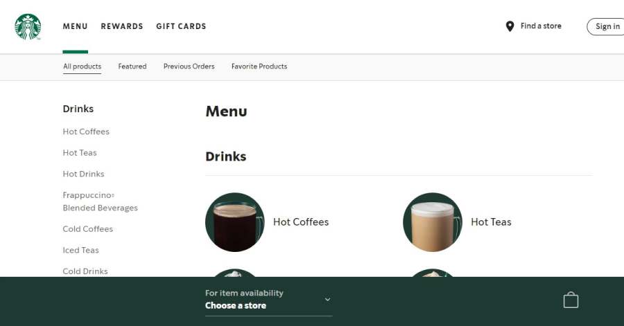 Starbucks - Mega Menu Examples